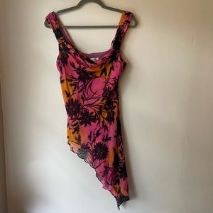 Tropical print silk beaded top size S